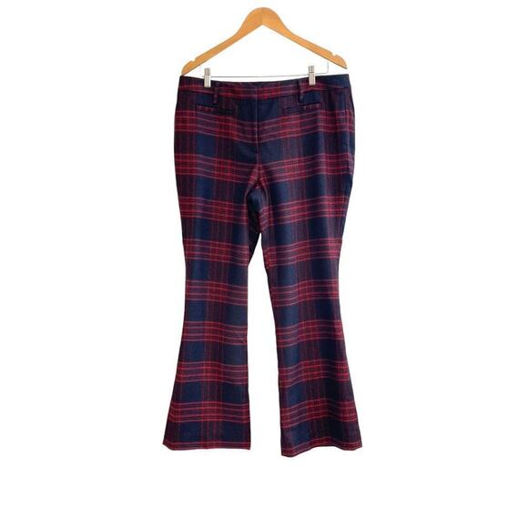 LL Bean Vintage Womens Size 16 Petite Lined Wool Tartan Plaid Pants Red Navy EUC - Picture 1 of 7